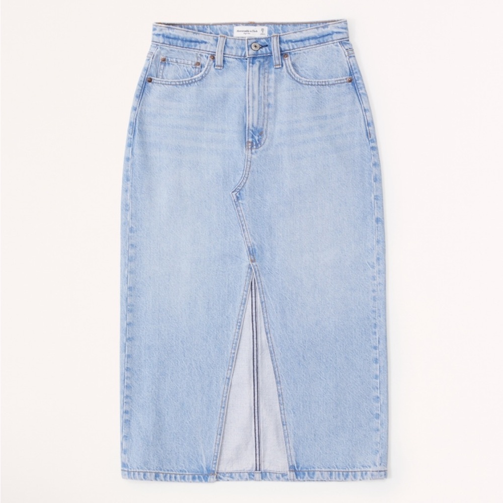 NWT Abercrombie & Fitch Light Blue Denim Midi Skirt - Picture 5 of 7